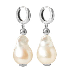 OCEANO JEWELS RIVIERE DES CREOLES EARRINGS SILVER WHITE MEDIUM BAROQUES
